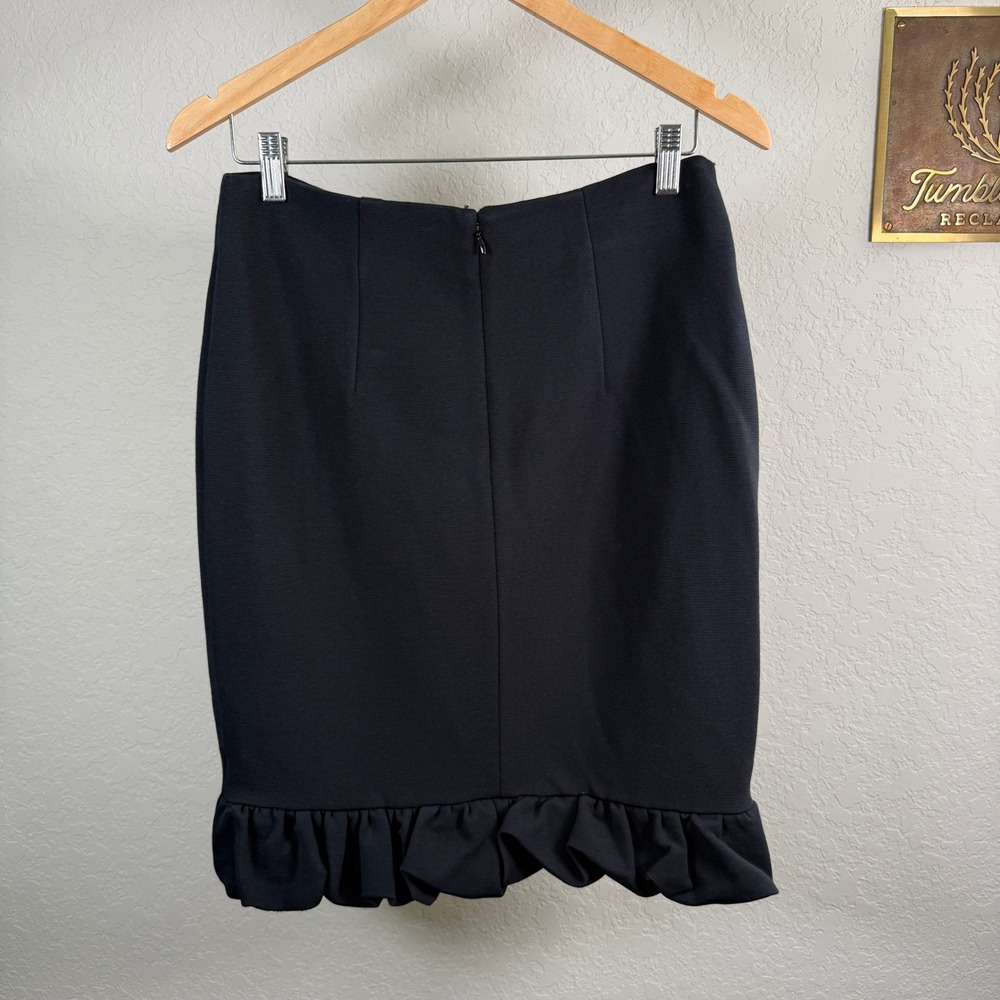 Maeve Anthropologie Black Textured Ruffle Hem Pencil Skirt Size 10 Office Wear - Picture 7 of 7